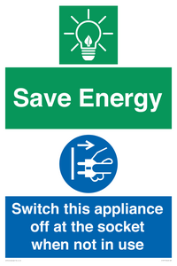 Save Energy, Switch this appliance off at the socket when not in use
